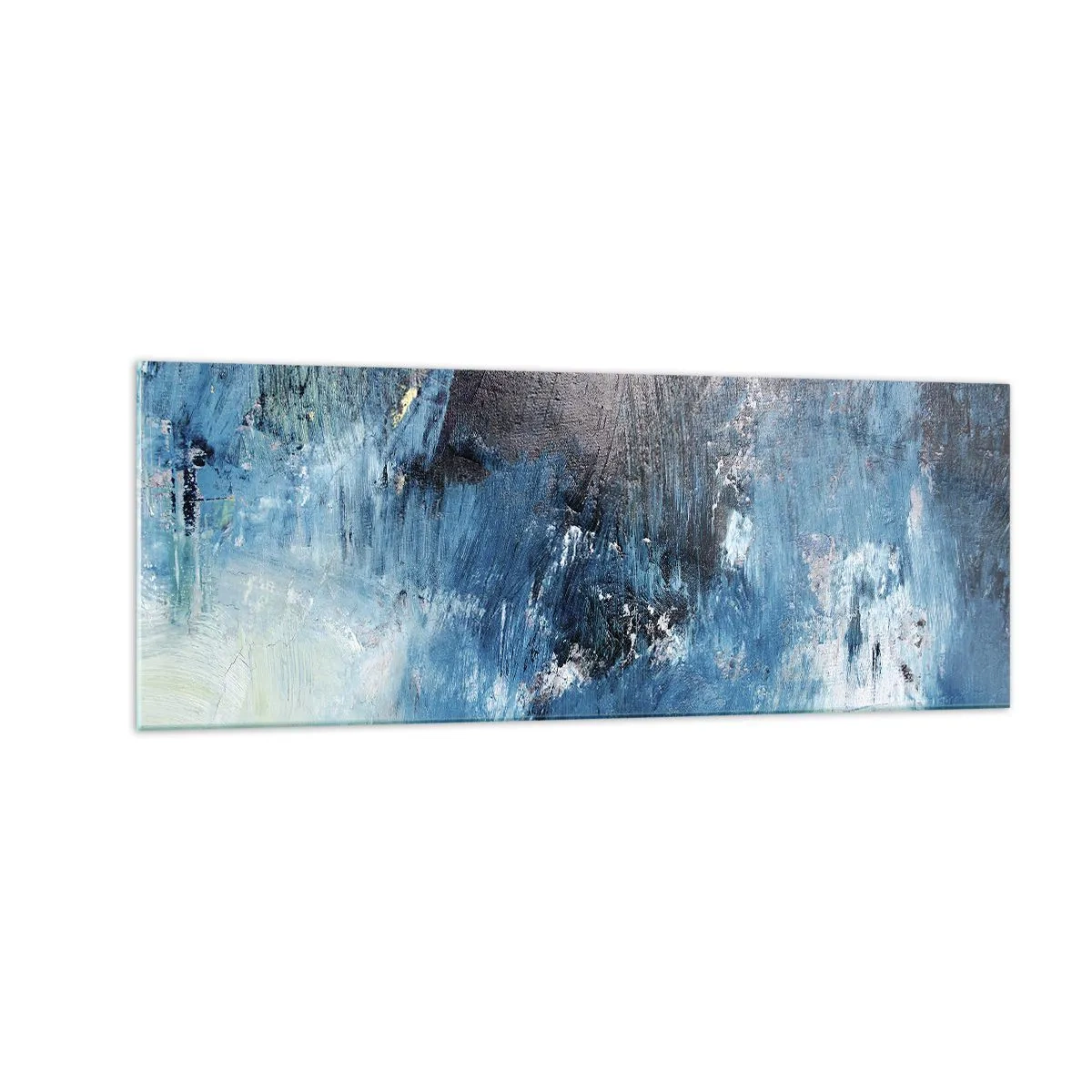 Impression sur verre - Image sur verre - Coups de pinceau abstraits dans des tons de bleu - 140x50cm - Rhapsodie en bleu - Décoration murale moderne pour le salon et la chambre ARTTOR