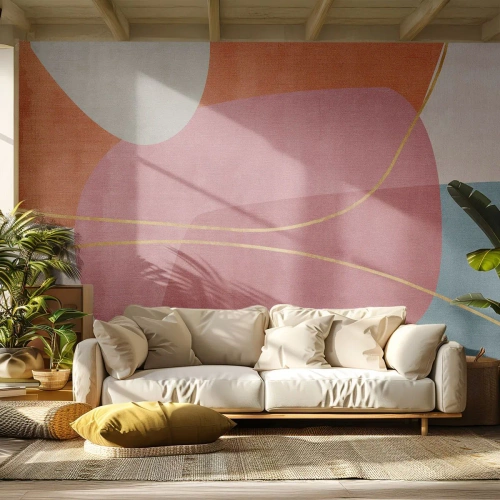 Papier Peint Photo Premium Canvas - Composition pastel au fil d'or - Abstraction, Minimalisme, Formes - 400x280 cm