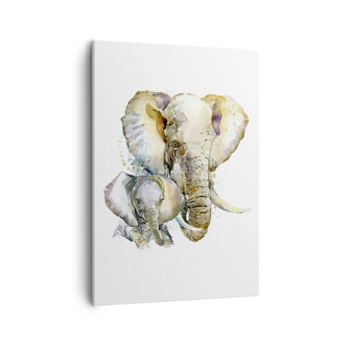 Impression sur toile - Image sur toile - Éléphants à l'aquarelle aux couleurs subtiles - 50x70cm - Rien ne peut égaler maman - Décoration murale moderne pour le salon et la chambre ARTTOR