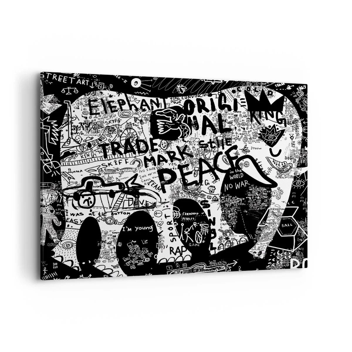 Impression sur toile - Image sur toile - Graphiques en noir et blanc avec des motifs graffitis - 100x70cm - La richesse des rues - Décoration murale moderne pour le salon et la chambre ARTTOR