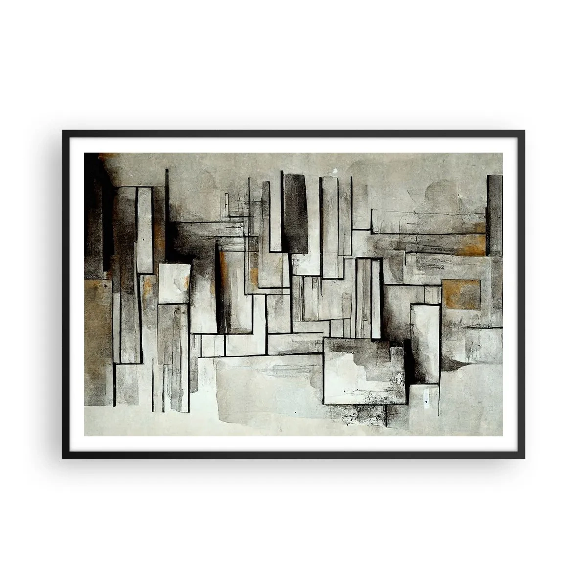 Affiche dans un cadre noir - Poster - Rectangles abstraits dans les tons de gris et de noir - 100x70cm - Le pouvoir de la simplicité - Décoration murale moderne pour le salon et la chambre ARTTOR
