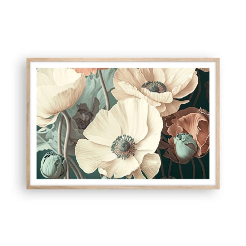 Affiche dans un chêne clair - Poster - Le murmure des coquelicots - 91x61 cm