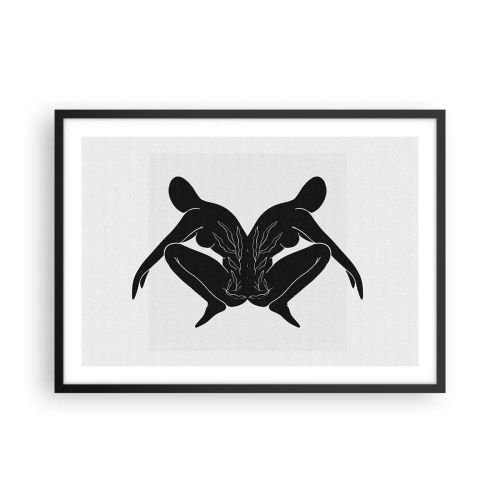 Affiche dans un cadre noir - Poster - Silhouettes noires en position symétrique sur fond blanc - 70x50cm - Une âme commune - Décoration murale moderne pour le salon et la chambre ARTTOR