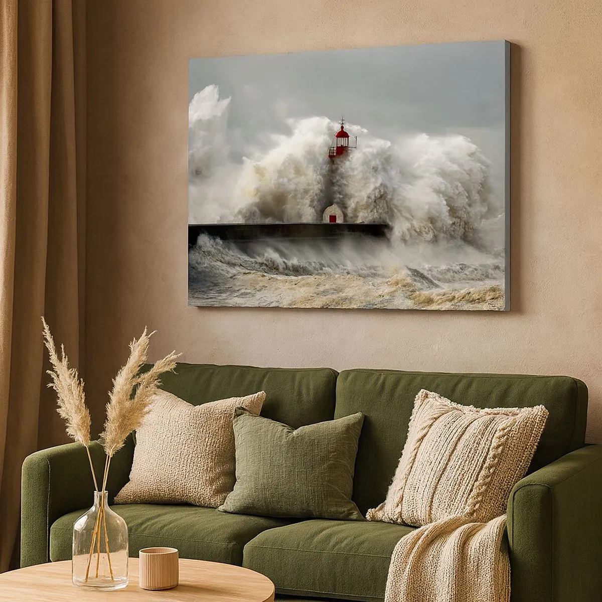 Impression sur toile - Image sur toile - Un phare entouré de vagues violentes pendant une tempête - 70x50cm - La colère de l'océan - Décoration murale moderne pour le salon et la chambre ARTTOR