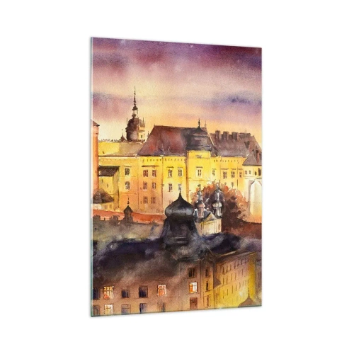 Impression sur verre - Image sur verre - Une aquarelle pittoresque d'un château au coucher du soleil - 70x100cm - Histoire et conte de fées - Décoration murale moderne pour le salon et la chambre ARTTOR