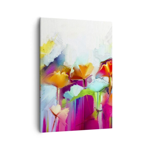Impression sur toile - Image sur toile - Fleurs colorées abstraites sur fond clair - 50x70cm - L'arc-en-ciel s'est épanoui - Décoration murale moderne pour le salon et la chambre ARTTOR