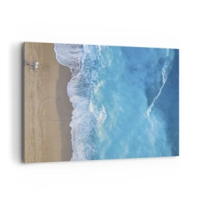 Impression sur toile - Image sur toile - Une vue plongeante sur la plage et les vagues de la mer - 120x80cm - La force du bleu - Décoration murale moderne pour le salon et la chambre ARTTOR
