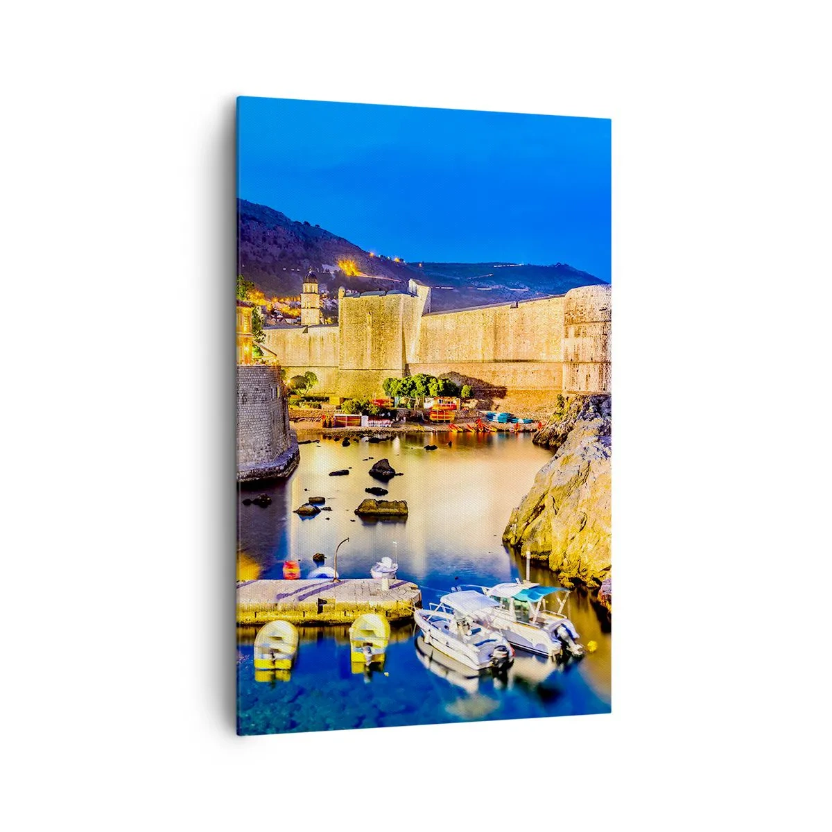 Impression sur toile - Image sur toile - Un port pittoresque la nuit avec des bâtiments illuminés - 80x120cm - Nuit illuminée sur l'Adriatique - Décoration murale moderne pour le salon et la chambre ARTTOR