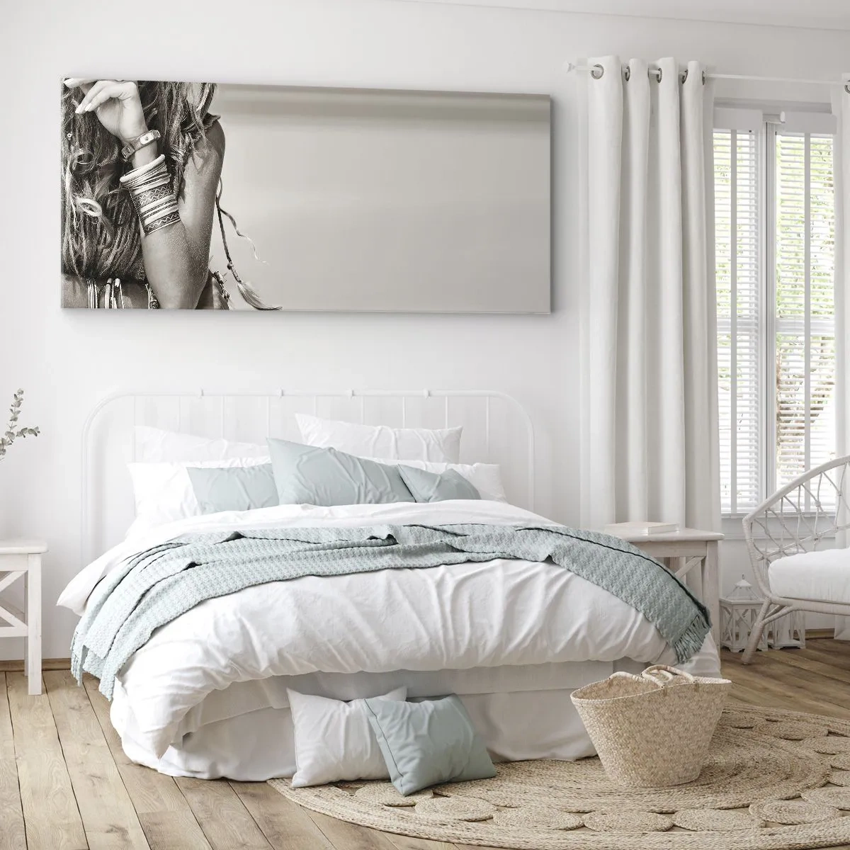 Impression sur toile - Image sur toile - Portrait d'une femme bohème avec des bijoux - 160x50cm - Comment va la fille - Décoration murale moderne pour le salon et la chambre ARTTOR