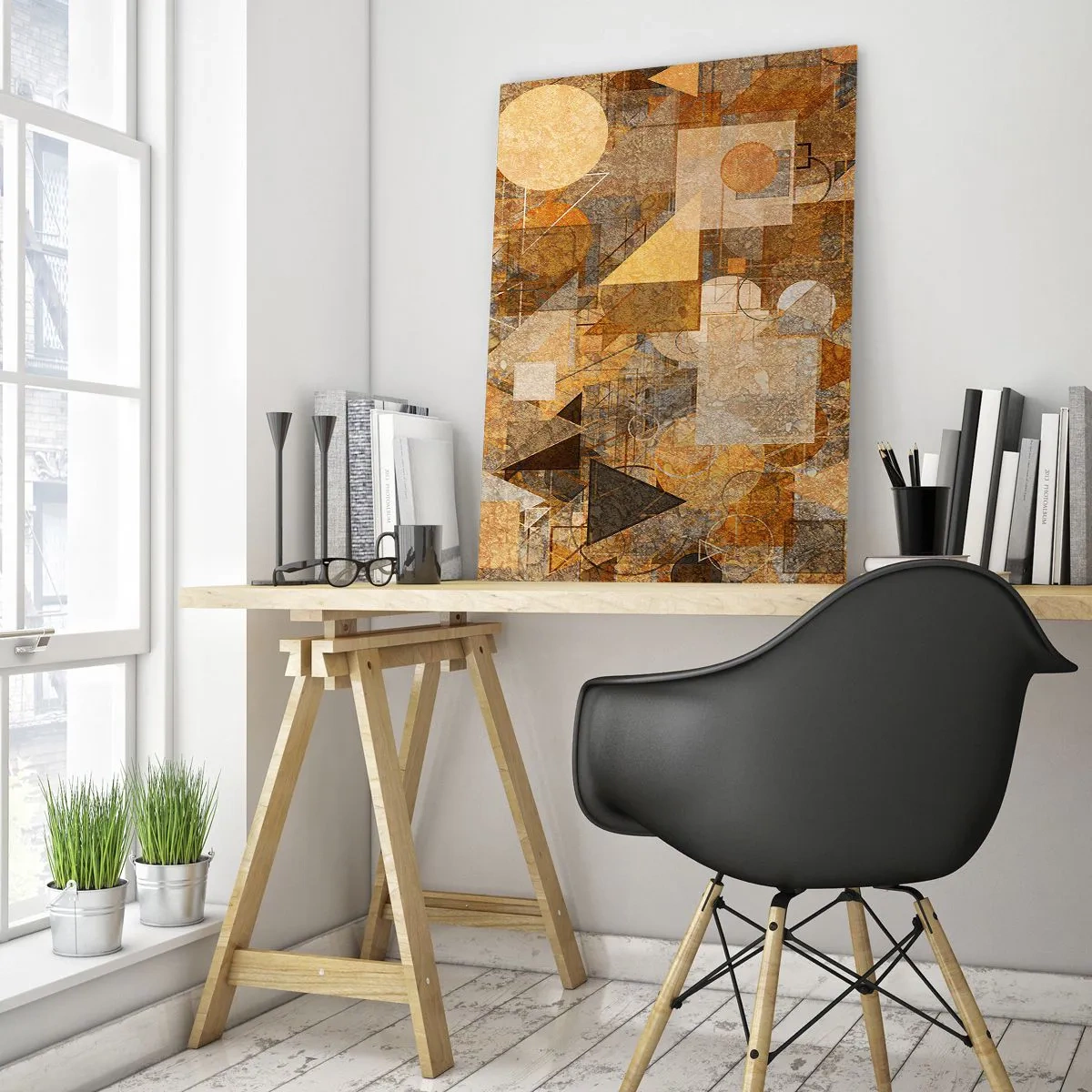 Impression sur verre - Image sur verre - Motifs géométriques abstraits aux couleurs chaudes - 50x70cm - Étude cubique de marron - Décoration murale moderne pour le salon et la chambre ARTTOR