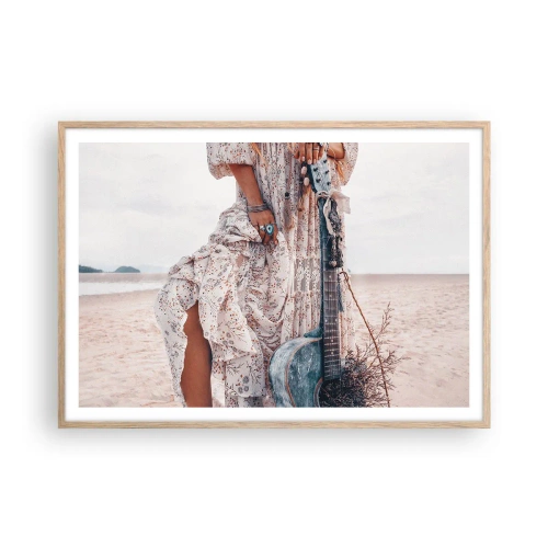 Affiche dans un chêne clair - Poster - Enfant de fleur en route - 100x70 cm