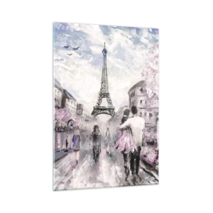 Impression sur verre - Image sur verre - Couple romantique à Paris avec la Tour Eiffel en arrière-plan - 50x70cm - Comment tomber amoureu, il faut juste... - Décoration murale moderne pour le salon et la chambre ARTTOR