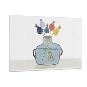 Impression sur verre - Image sur verre - Têtes de coquelicots décoratives dans une cruche de style graphique - 120x80cm - Comme s'il avait semé des graines de pavot - Décoration murale moderne pour le salon et la chambre ARTTOR