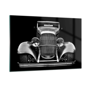 Impression sur verre - Image sur verre - Vue frontale d'une voiture rétro vintage - 120x80cm - Un vrai gentleman - Décoration murale moderne pour le salon et la chambre ARTTOR