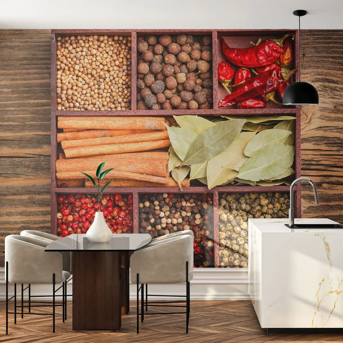 Papier Peint Photo Premium Sand - Ordre des formes, bouquet d'arômes - La gastronomie, Épices, Chili - 400x280 cm