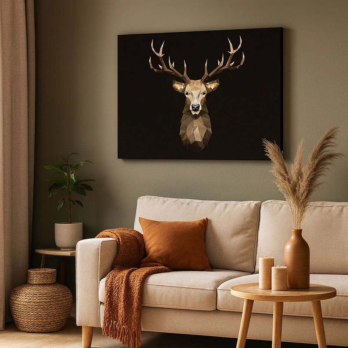 Impression sur toile - Image sur toile - Cerf polygonal géométrique sur fond noir - 70x50cm - Cerf cubique - Décoration murale moderne pour le salon et la chambre ARTTOR