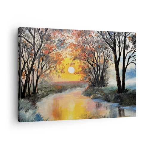 Impression sur toile - Image sur toile - Coucher de soleil sur la rivière dans un paysage d'automne - 70x50cm - Climats de printemps - Décoration murale moderne pour le salon et la chambre ARTTOR