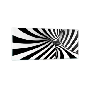 Impression sur verre - Image sur verre - Tunnel abstrait avec des rayures en spirale noires et blanches - 120x50cm - Composition : espace de danse - Décoration murale moderne pour le salon et la chambre ARTTOR
