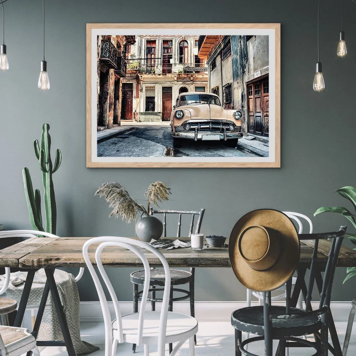 Affiche dans un chêne clair - Poster - Sieste à La Havane - 50x40 cm