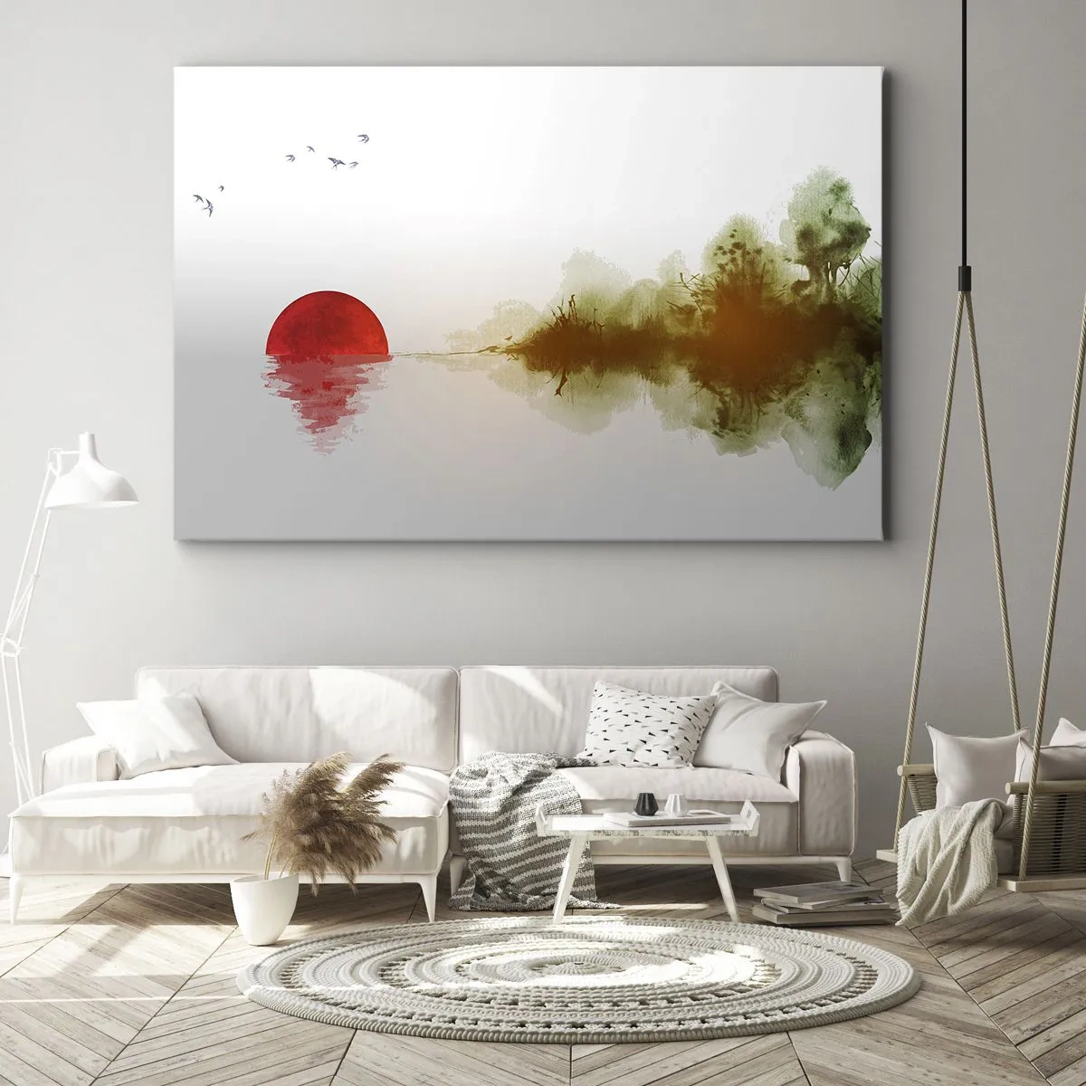 Impression sur toile - Image sur toile - Coucher de soleil abstrait sur un lac avec reflet - 120x80cm - Une promesse de paix - Décoration murale moderne pour le salon et la chambre ARTTOR