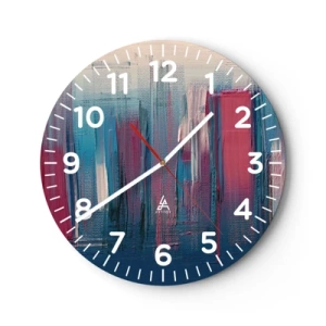 Horloge murale - Pendule murale - Composition verticale en bleu et rouge - 40x40 cm