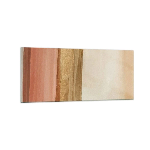 Impression sur verre - Image sur verre - Rayures abstraites dans les tons beige, or et rose sur toile - 120x50cm - Composition verticale - Décoration murale moderne pour le salon et la chambre ARTTOR