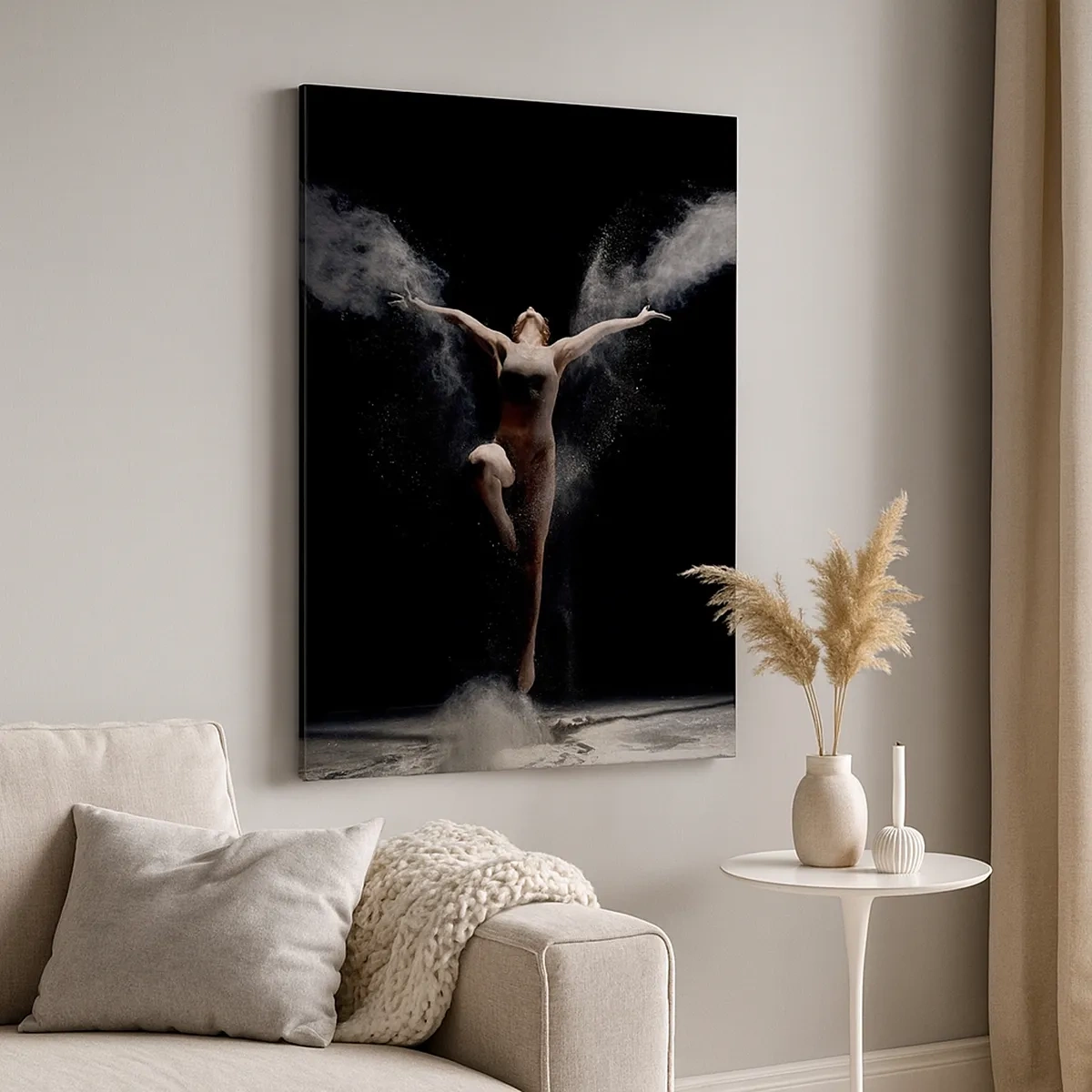 Impression sur toile - Image sur toile - Une danseuse en mouvement avec un effet de poussière saisissant sur fond noir - 50x70cm - Les elfes existent - Décoration murale moderne pour le salon et la chambre ARTTOR