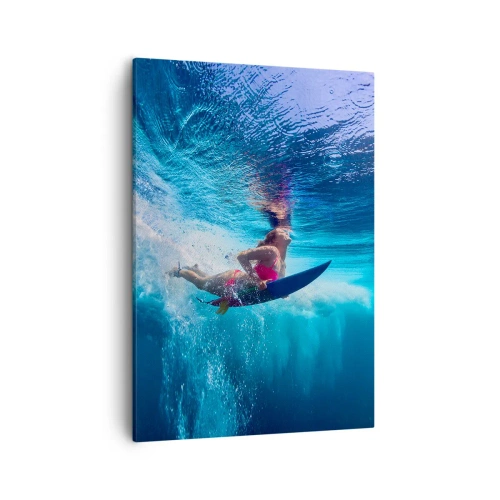Impression sur toile - Image sur toile - Un surfeur sous l'eau dans une composition dynamique aux tons bleus. - 50x70cm - Joie profonde - Décoration murale moderne pour le salon et la chambre ARTTOR