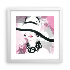 Affiche dans un cadre blanc - Poster - Portrait d'une dame en noir et rose - 30x30 cm