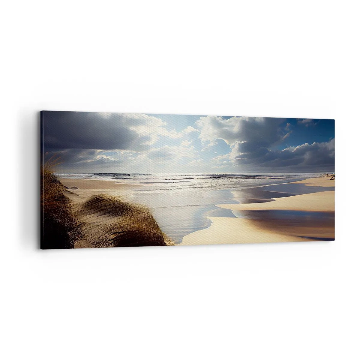 Impression sur toile - Image sur toile - Une plage sauvage avec des dunes et un ciel bleu - 120x50cm - Plage, plage sauvage - Décoration murale moderne pour le salon et la chambre ARTTOR