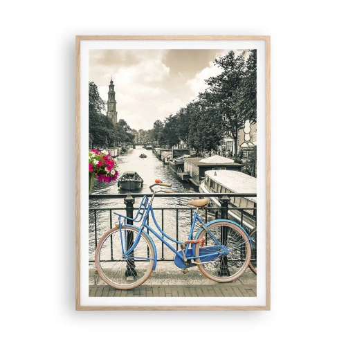Affiche dans un chêne clair - Poster - Couleurs de rue d'Amsterdam - 70x100 cm