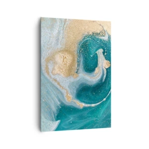 Impression sur toile - Image sur toile - Tourbillon abstrait dans les tons turquoise et or - 70x100cm - Tourbillon d'or et de turquoise - Décoration murale moderne pour le salon et la chambre ARTTOR