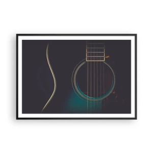 Affiche dans un cadre noir - Poster - Guitare acoustique dans une lumière sombre et élégante - 100x70cm - Le calme avant la tempête - Décoration murale moderne pour le salon et la chambre ARTTOR