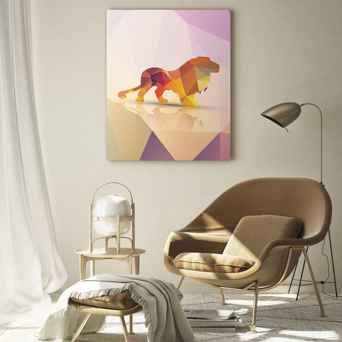 Impression sur verre - Image sur verre - Lion géométrique dans une abstraction colorée - 50x70cm - Le roi du diamant - Décoration murale moderne pour le salon et la chambre ARTTOR