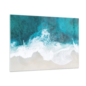 Impression sur verre - Image sur verre - Vue aérienne des vagues de la mer s'écrasant contre le rivage - 100x70cm - Caresse naturelle - Décoration murale moderne pour le salon et la chambre ARTTOR