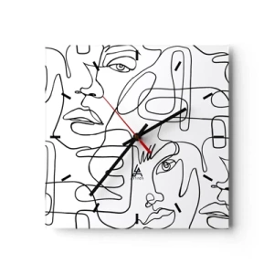 Horloge murale - Pendule murale - Un dessin minimaliste d'un visage avec des lignes sur un fond clair. - 30x30cm - Dans des émotions enchevêtrées - Décoration murale moderne pour le salon et la chambre ARTTOR