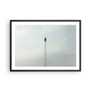 Affiche dans un cadre noir - Poster - Un homme sur une échelle s'élevant vers le ciel - 70x50cm - Se soulever au-dessus - Décoration murale moderne pour le salon et la chambre ARTTOR