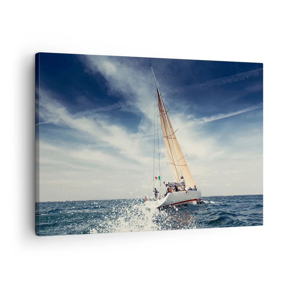Impression sur toile - Image sur toile - Un voilier sur une mer agitée sous un ciel bleu - 70x50cm - Ils ne nous rattraperont pas ! - Décoration murale moderne pour le salon et la chambre ARTTOR