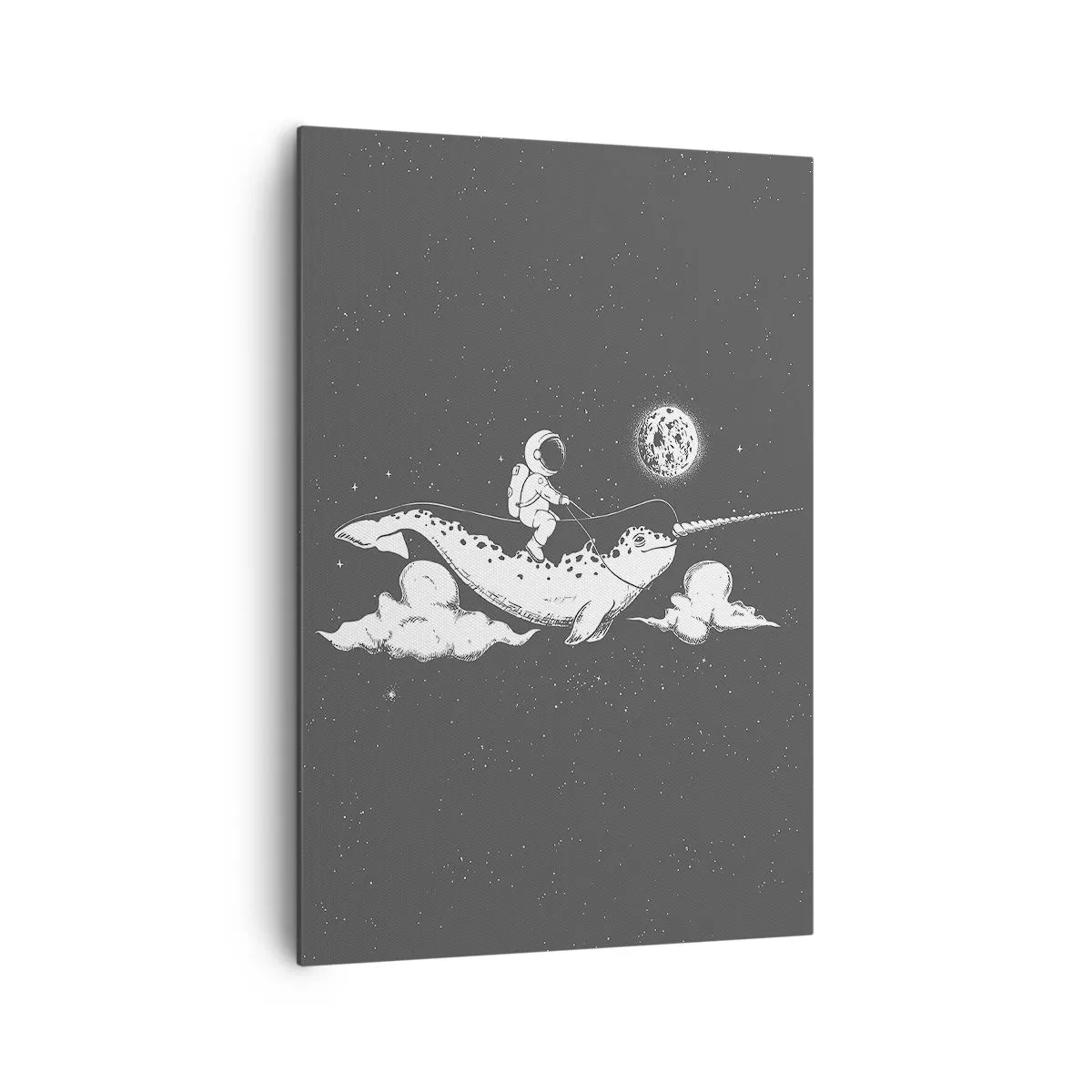 Impression sur toile - Image sur toile - Un astronaute sur le dos d'un narval flottant dans une scène spatiale. - 70x100cm - Cavalier de l'espace - Décoration murale moderne pour le salon et la chambre ARTTOR