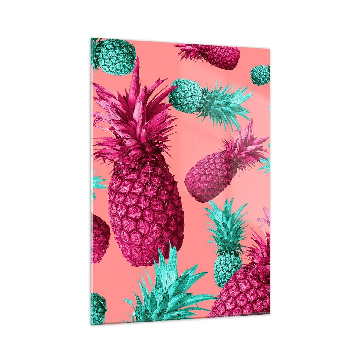 Impression sur verre - Image sur verre - Ananas colorés dans des tons de rose et de vert sur fond rose - 50x70cm - La liberté est douce - Décoration murale moderne pour le salon et la chambre ARTTOR