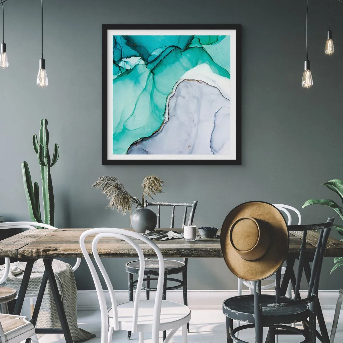 Affiche dans un cadre noir - Poster - Étude de turquoise - 60x60 cm