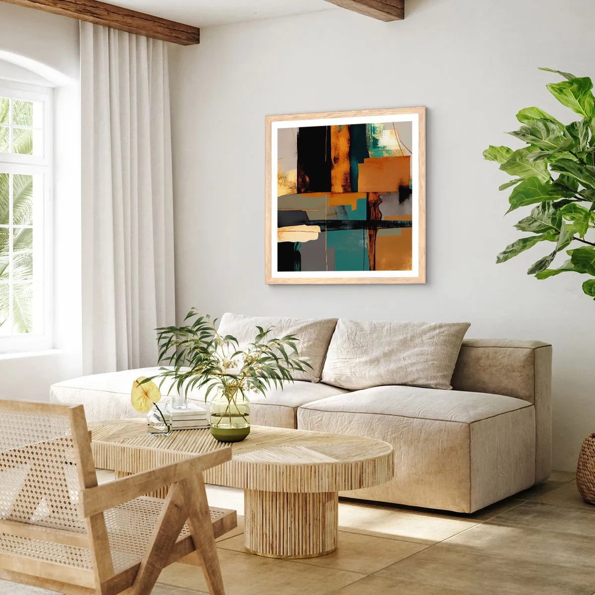 Affiche dans un chêne clair - Poster - Abstraction – lumière et ombre - 60x60 cm