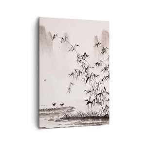 Impression sur toile - Image sur toile - Un paysage minimaliste de style oriental - 50x70cm - Le silence des rizières - Décoration murale moderne pour le salon et la chambre ARTTOR