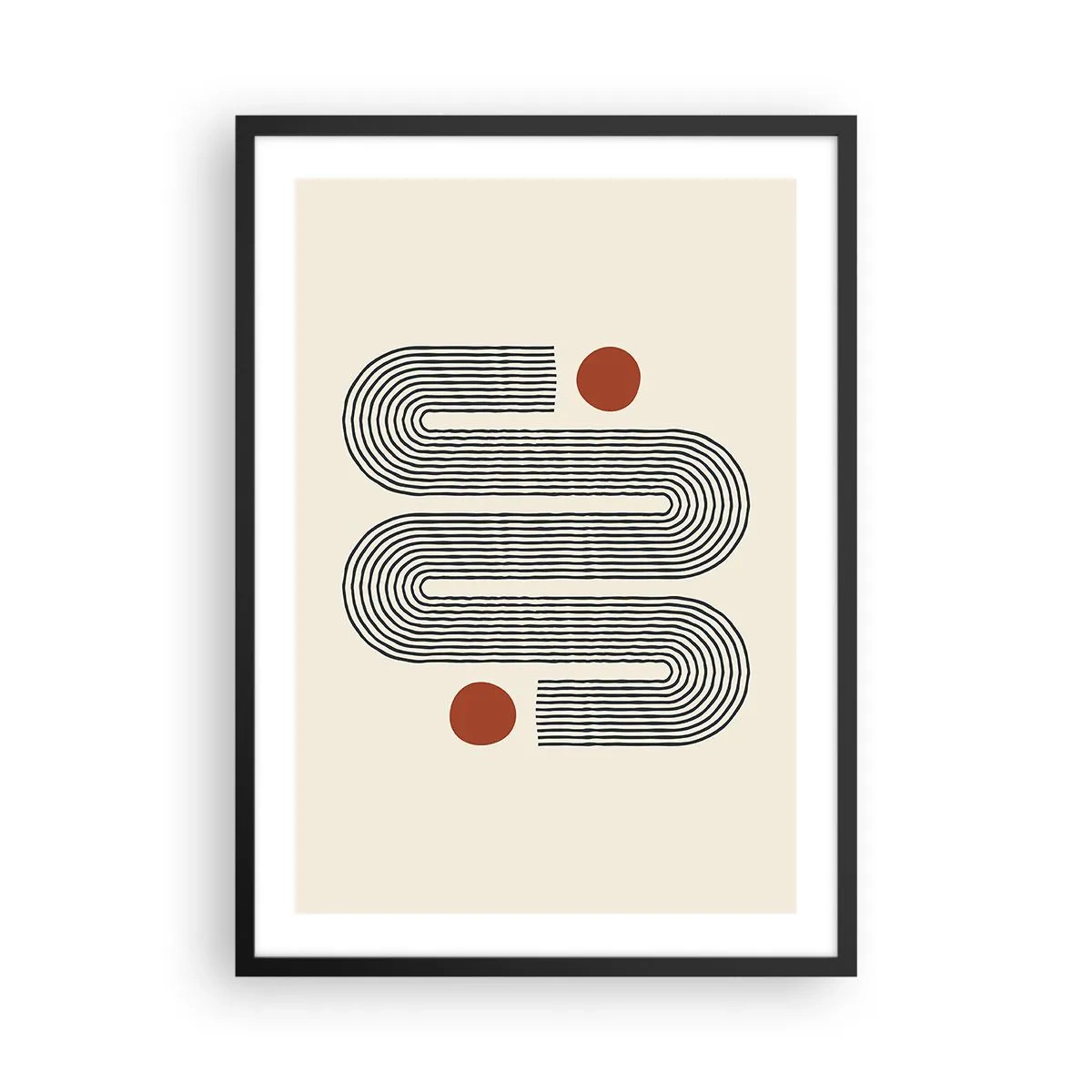 Affiche dans un cadre noir - Poster - Motif géométrique avec des lignes et des cercles rouges - 50x70cm - Du début à la fin - Décoration murale moderne pour le salon et la chambre ARTTOR
