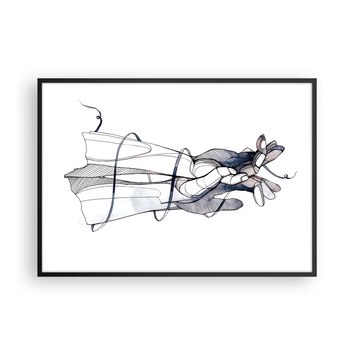 Affiche dans un cadre noir - Poster - Un dessin subtil d'une main avec une fleur délicate - 100x70cm - Étude du touché - Décoration murale moderne pour le salon et la chambre ARTTOR