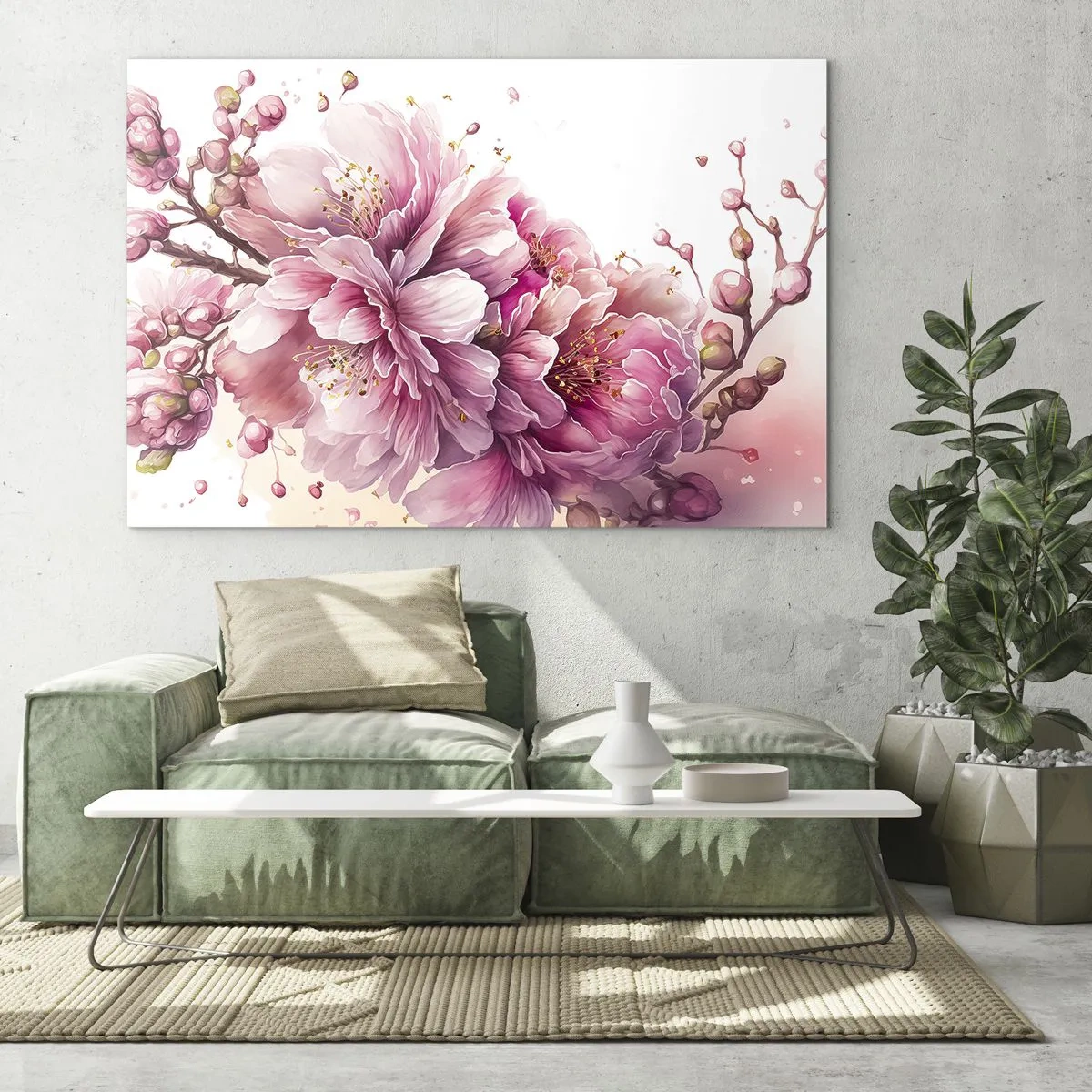 Impression sur verre - Image sur verre - Fleurs de cerisier roses en pleine floraison sur un fond clair - 120x80cm - Fleur florissante de cerisier - Décoration murale moderne pour le salon et la chambre ARTTOR