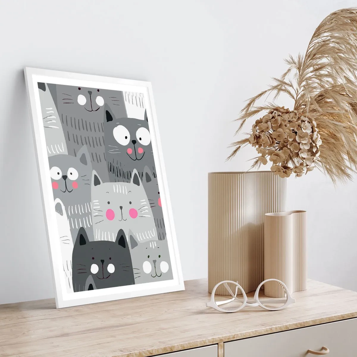 Affiche dans un cadre blanc - Poster - Le monde des chats - 70x100 cm