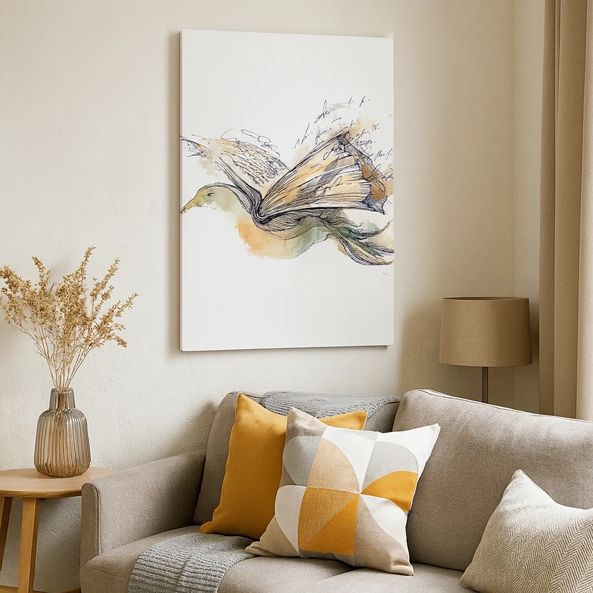 Impression sur toile - Image sur toile - Aquarelle artistique d'un oiseau avec un livre comme ailes - 50x70cm - Sur les ailes de la poésie - Décoration murale moderne pour le salon et la chambre ARTTOR