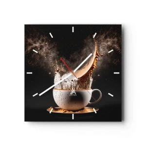 Horloge murale - Pendule murale - Une tasse de café avec une explosion dynamique de liquide sur fond noir. - 30x30cm - Une explosion de saveur - Décoration murale moderne pour le salon et la chambre ARTTOR
