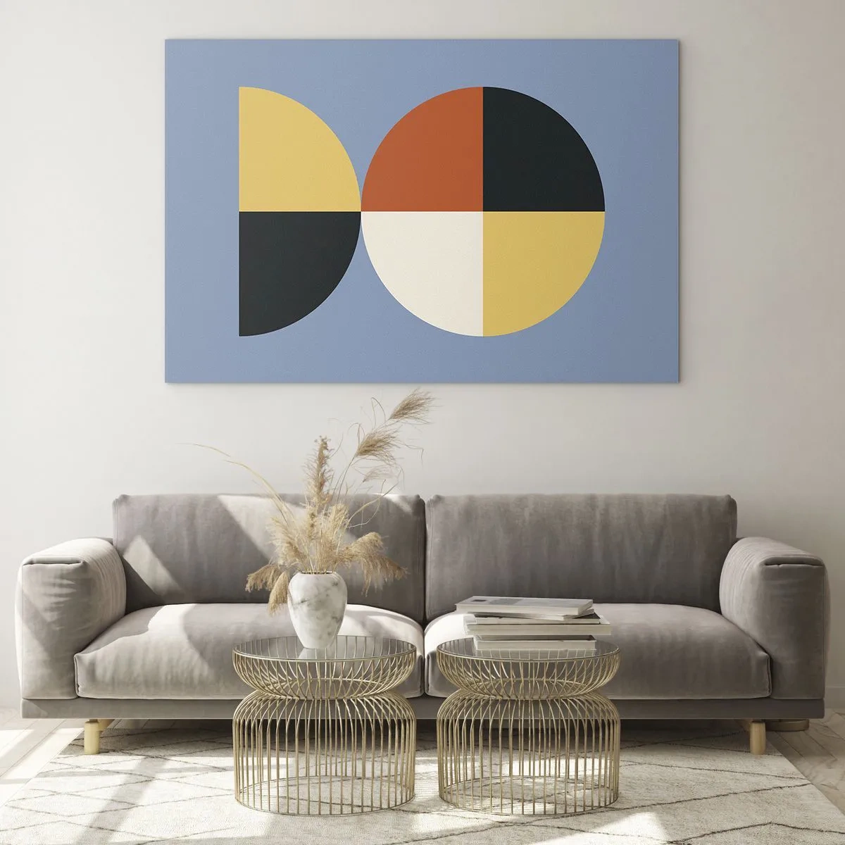 Impression sur verre - Image sur verre - Demi-cercles et quarts colorés sur fond bleu - 100x70cm - Regarde et compte - Décoration murale moderne pour le salon et la chambre ARTTOR